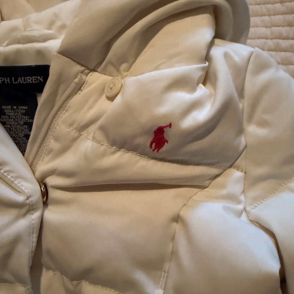 Ralph Lauren White Quilted Hooded Jacket with Pink Pony - Picture 3 of 8